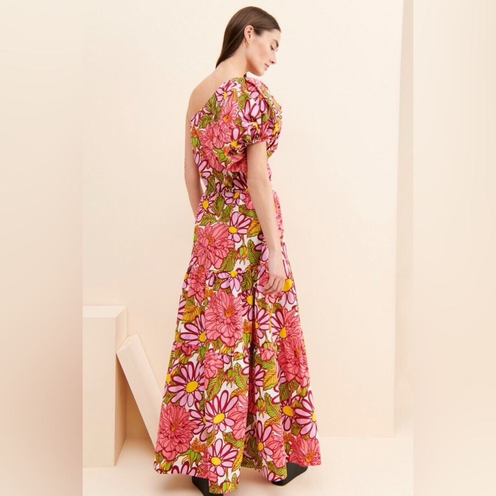 S/W/F One Shoulder Puff Sleeve Maxi Dress